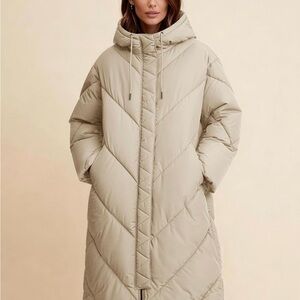 Women's Quilted Puffer Jacket - Khaki Color - Size Large